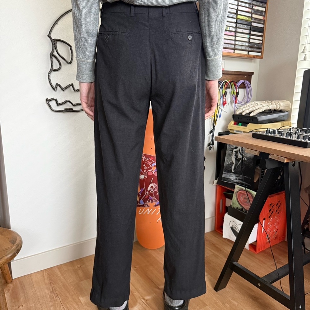 Vintage Black Wool Lined Pleated Trousers Made in Italy ~ Size 29 x 30.5 - Picture 4 of 8